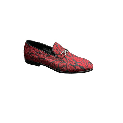 Red Men's Paisley Slip-On Shoes Luxury Fashion Design with Buckle SH-3620