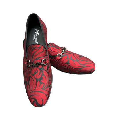 Red Men's Paisley Slip-On Shoes Luxury Fashion Design with Buckle SH-3620