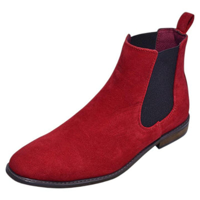 Red Men's Suede Slip-On Chelsea Boot Side Elastic STYLE-DEXTER