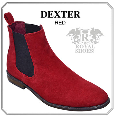 Red Men's Suede Slip-On Chelsea Boot Side Elastic STYLE-DEXTER