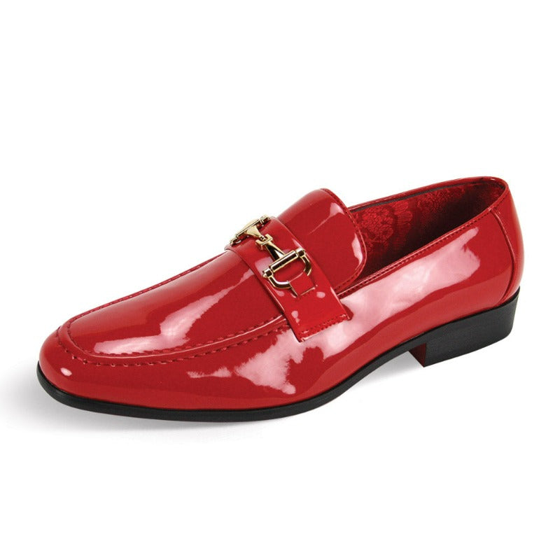 Globe footwear red men's patent leather dress shoes gold buckle tuxedo loafer 7012