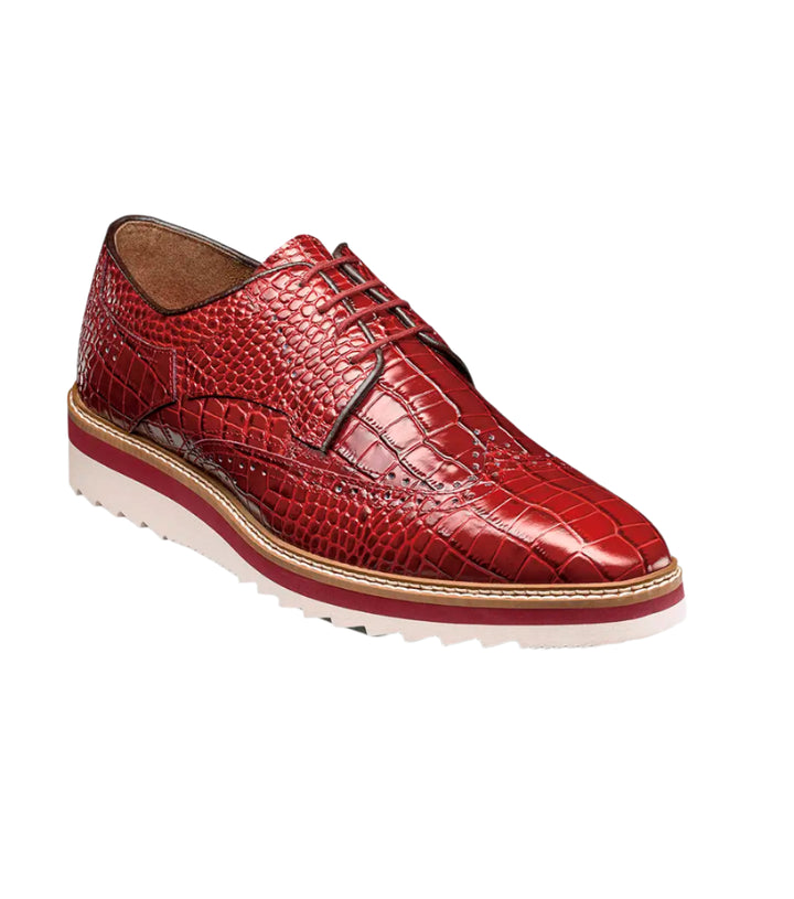 Red Stacy Adams Loafer Lace Up Wingtips Croc Print Men's shoes