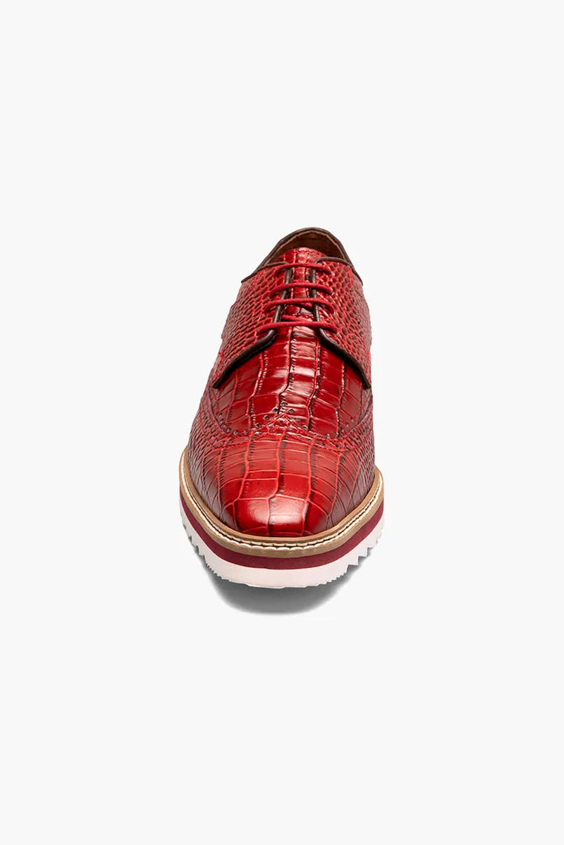 Red Stacy Adams Loafer Lace Up Wingtips Croc Print Men&