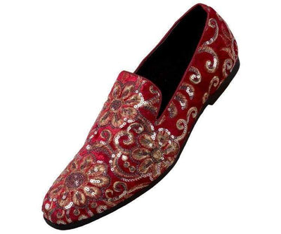 Red and Gold Sequin Loafers Luxury Design Men's Slip-on Dress Shoes