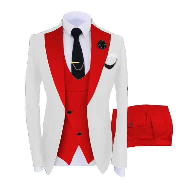 Red and White Men’s 3 Piece Slim-Fit Tuxedo Prom Wedding Suits-1
