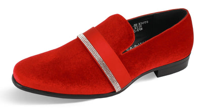 Red velvet slip on men's shoes luxury loafer with diamonds stone