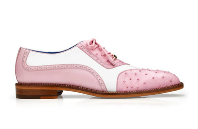 Rose Pink/White Belvedere Wingtip Lace-Up Men's Shoes Genuine Leather