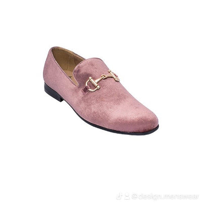 Dusty Rose Men's Velvet Luxury Style Slip-On Loafer with Gold Buckle style no-9100 - Design Menswear