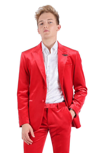 Rossi Man Slim-Fit Shinny Red Satin Fabric Men's Suit