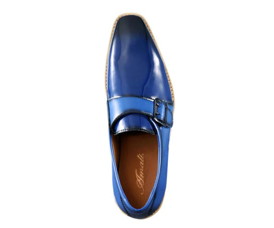 Royal Blue Men's Casual Shoes Patent Leather Single Monk Strap Style-Skyler - DESIGN MENSWEAR