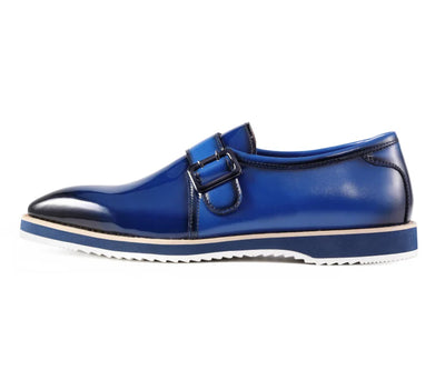 Royal Blue Men's Casual Shoes Patent Leather Single Monk Strap Style-Skyler - DESIGN MENSWEAR