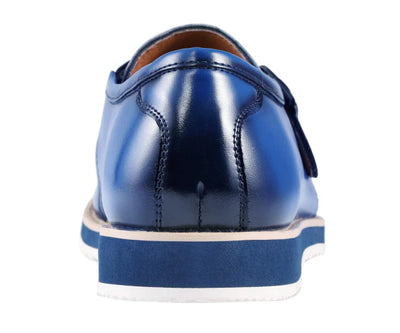 Royal Blue Men's Casual Shoes Patent Leather Single Monk Strap Style-Skyler - DESIGN MENSWEAR