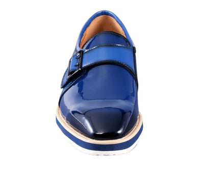 Royal Blue Men's Casual Shoes Patent Leather Single Monk Strap Style-Skyler - DESIGN MENSWEAR