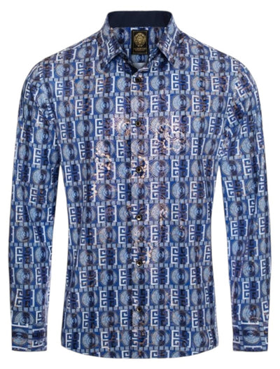 Royal Blue Paisley Luxury Design Men's Long Sleeve Vintage Shirt Regular-Fit Style No: 2421 - DESIGN MENSWEAR