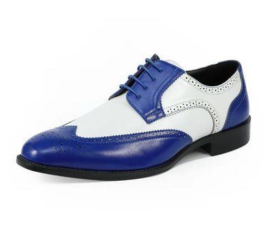 Royal Blue Two-Tone Wingtip Men's Lace-Up Dress Shoes Style No-ELWYN