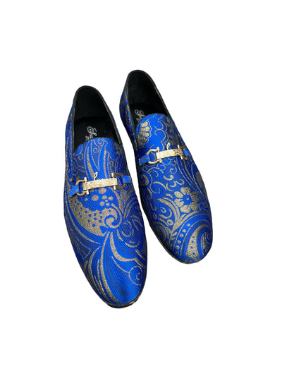 Royal and Gold Paisley Men's Slip-On Shoes Fashion Design Gold Buckle SH3573-8