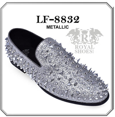 Royal men's spikes silver metallic shoes slip-on smokers tuxedo luxury loafers