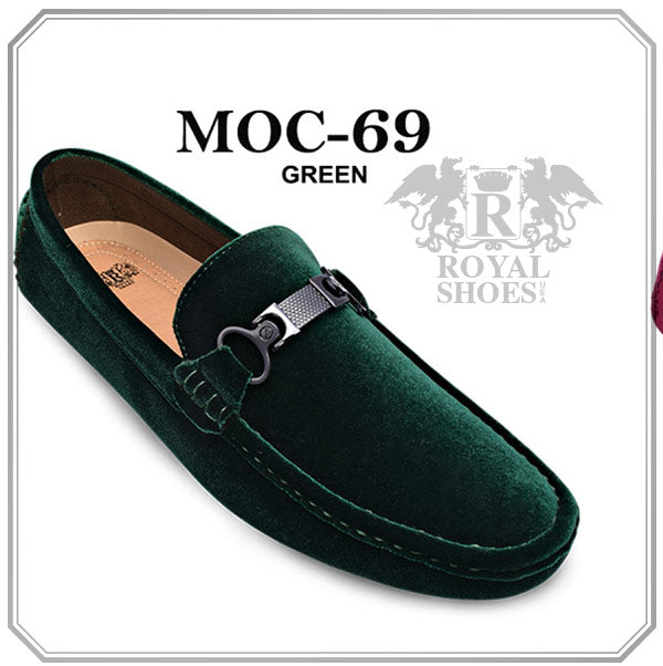 Hunter Green Men’s Loafers Suede Material with Buckle, 9 / Hunter Green