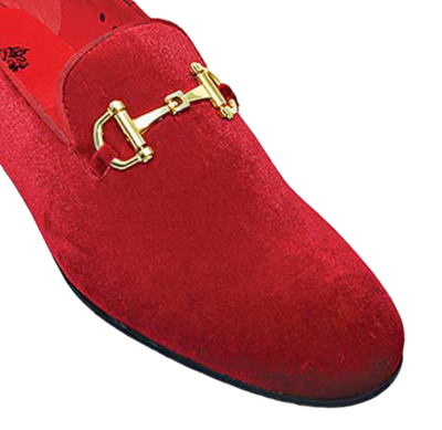 Royal Shoes Men's Red Velvet Slip-On Gold Buckle Fashion Tuxedo Loafer