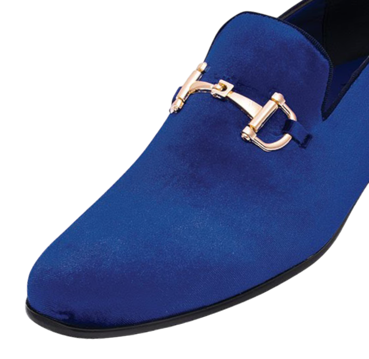Royal shoes men's royal blue velvet slip on loafers gold buckle â Design Menswear