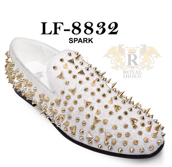 White Gold Spikes Men’s Velvet Vintage Shoes Slip-On