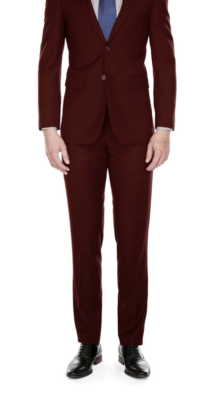 burgundy Men's Slim-Fit Suit Single Breast Notch Lapel Style-PYS02