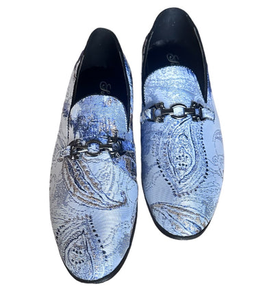 Sky Blue Men's Slip-On Formal Tuxedo Shoes Multicolor Floral Paisley Design - DESIGN MENSWEAR