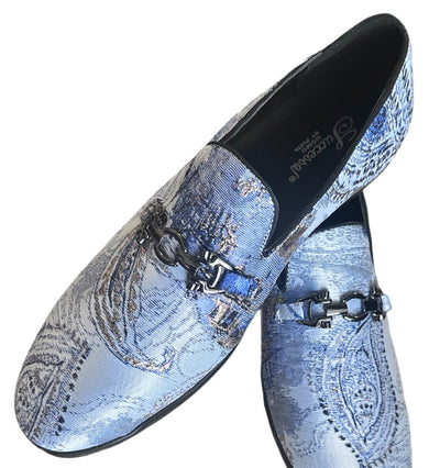Sky Blue Men's Slip-On Formal Tuxedo Shoes Multicolor Floral Paisley Design - DESIGN MENSWEAR