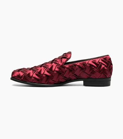 Burgundy Savoir Plain Toe Satin Slip-On luxury Men's Shoes