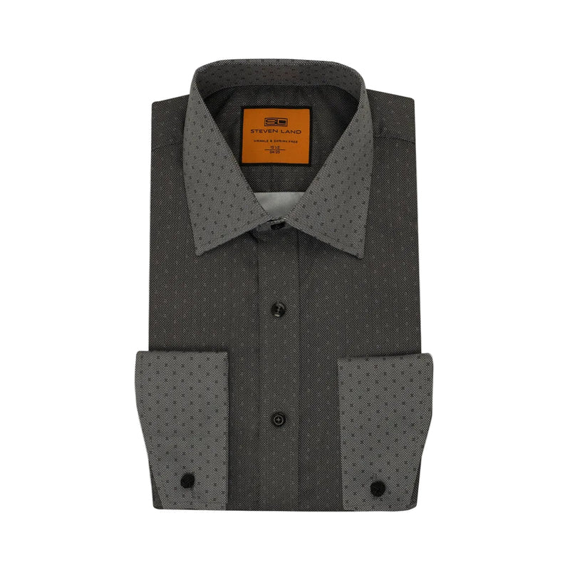 semi spread collar dress shirt Steven Land the Morrison Semi Spread Collar French Cuff BLACK-DM302F 15.5 34/35