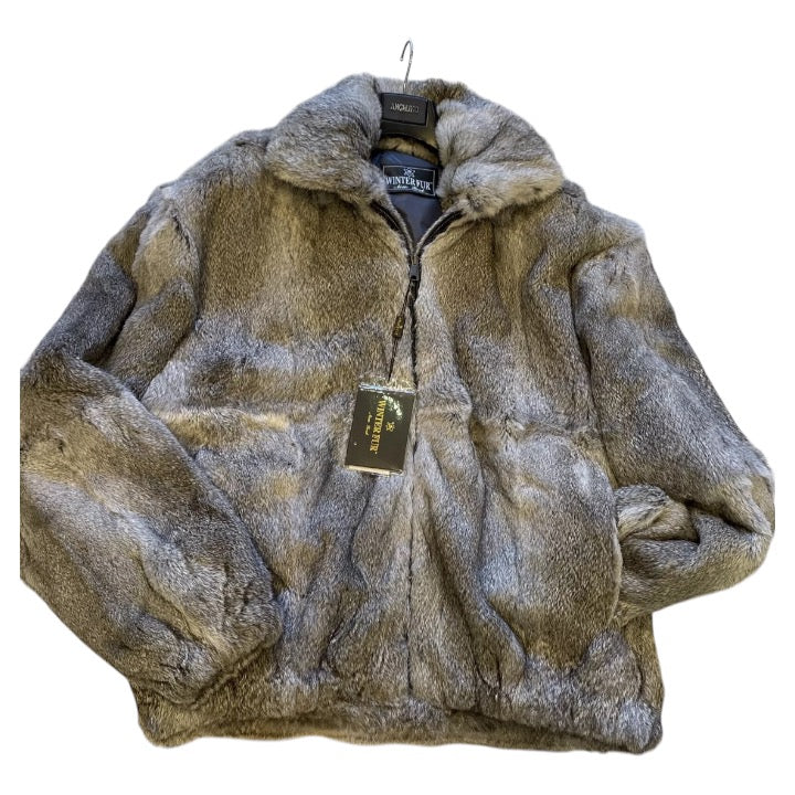 Stone Grey Fur Coat Men&