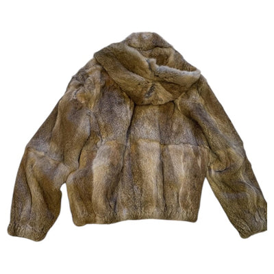 Whisky Khaki Fur Coat Men's Rabbit Fur Hooded Bomber Jacket for Men by Winter Fur