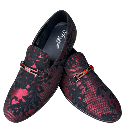 Stylish Men's Red and Black Slip-On Penny Loafers Paisley Floral Shoes Luxury Design