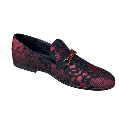 Stylish Men's Red and Black Slip-On Penny Loafers Paisley Floral Shoes Luxury Design