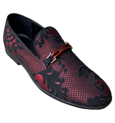 Stylish Men's Red and Black Slip-On Penny Loafers Paisley Floral Shoes Luxury Design