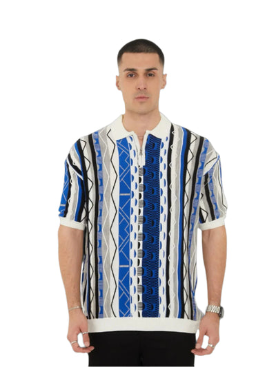 Suslo Coulure Men's Royal Zip-Up Fashion Design Knitted Polo Shirt-FB101