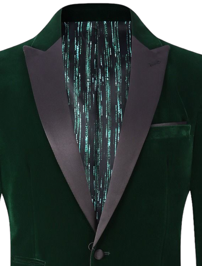 Green Men's velvet Blazer Peak Lapel Slim-Fit with Bowtie Style No : VS1602