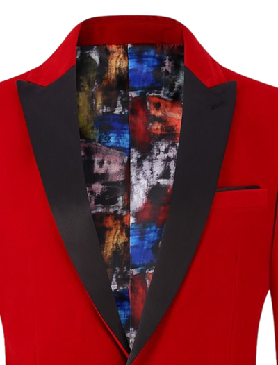 Red Men's velvet Blazer Peak Lapel Slim-Fit with Bowtie