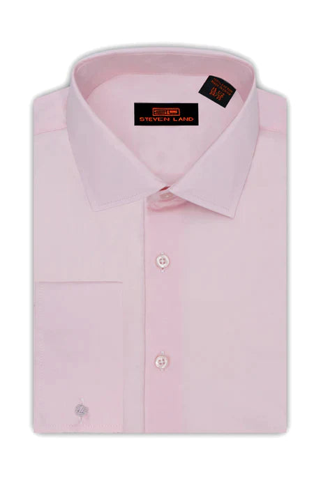 Pink Steven Land Men's French Cuff Dress Shirt Regular-Fit 100% Cotton – DESIGN MENSWEAR