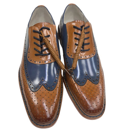 Tan-Blue Men's Two-Tone Lace-Up Wing tip Oxford Giovanni Dress Shoes