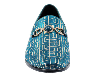 Teal-Gold Men's Luxury Design Dress Loafers Shoes Style-Kazimar