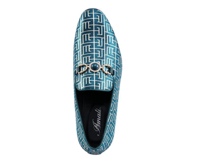Teal-Gold Men's Luxury Design Dress Loafers Shoes Style-Kazimar