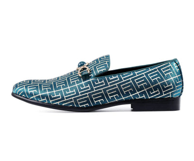 Teal-Gold Men's Luxury Design Dress Loafers Shoes Style-Kazimar