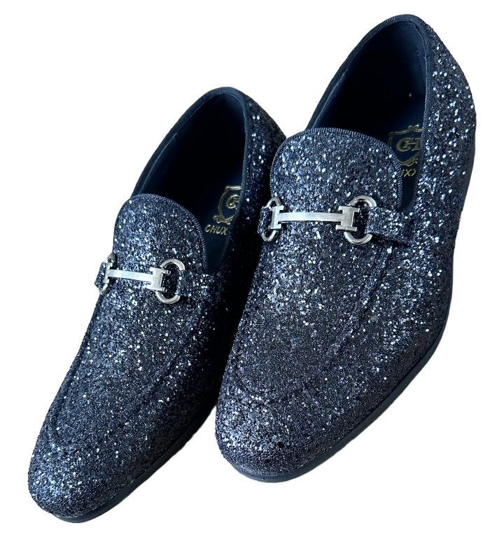 glitter dress shoes men Trendy Men's Fashion Design Black Slip-On Sliver Buckle Little Black Dress Outfit Fabric lining SCHL006865_RV_M Size:US 7/7.5