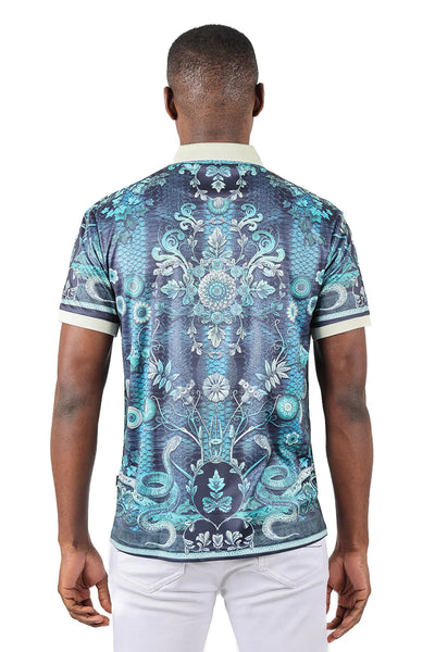 Turquoise men's polo paisley t-shirt short sleeve by barabas