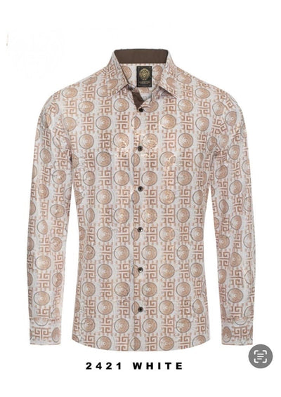 White-Beige Paisley Luxury Design Men's Long Sleeve Vintage Shirt Regular-Fit Style No:2421 - DESIGN MENSWEAR