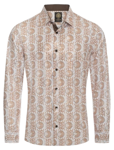 White-Beige Paisley Luxury Design Men's Long Sleeve Vintage Shirt Regular-Fit Style No:2421 - DESIGN MENSWEAR