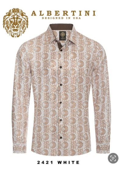 White-Beige Paisley Luxury Design Men's Long Sleeve Vintage Shirt Regular-Fit Style No:2421 - DESIGN MENSWEAR