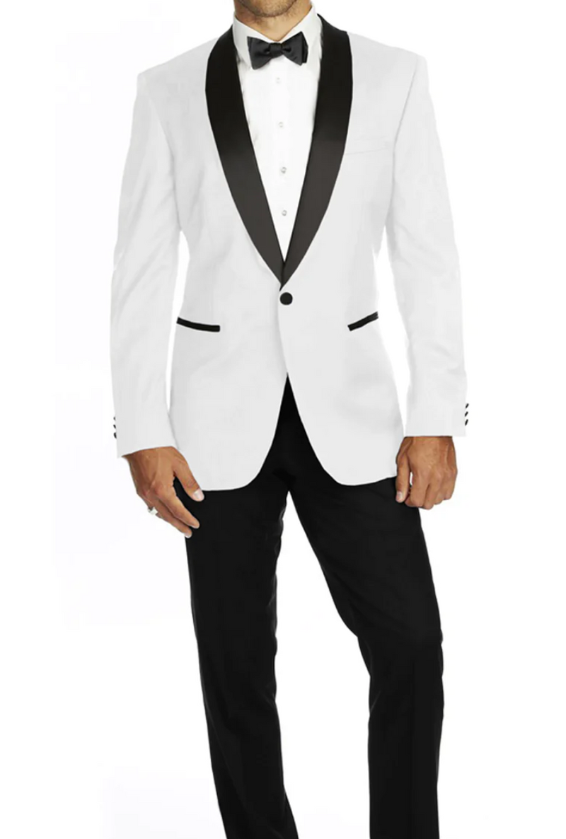 White Black Slim-Fit Tuxedo Single Breasted Black Shawl Lapel Style-PTX02