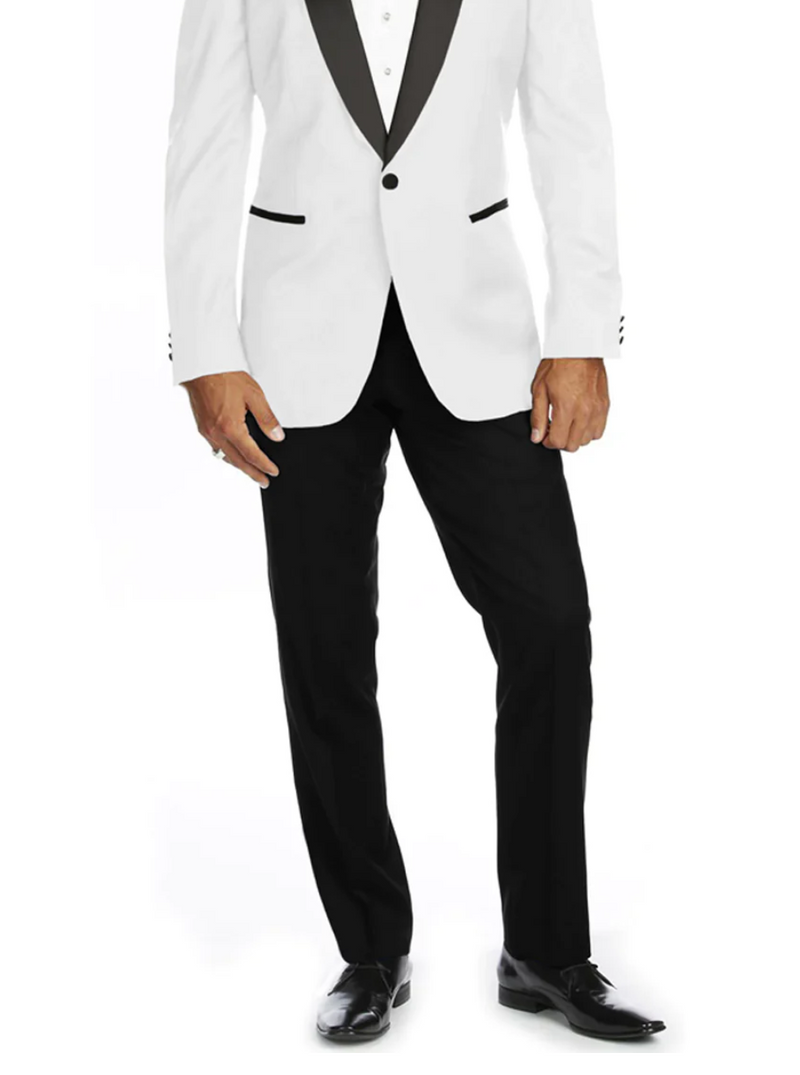 White Black Slim-Fit Tuxedo Single Breasted Black Shawl Lapel Style-PTX02